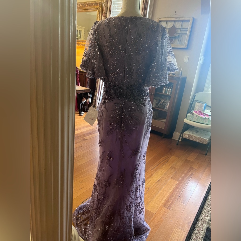 Mac Duggal Purple Flutter Sleeve V-Neck Gown - Picture 9 of 14